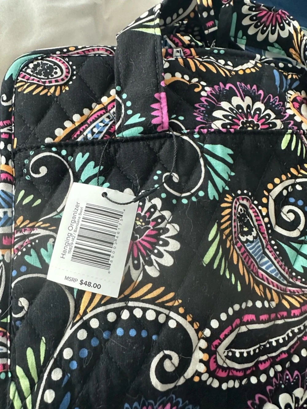 Vera Bradley Black Paisley Hanging Makeup Organizer with Clear Pockets